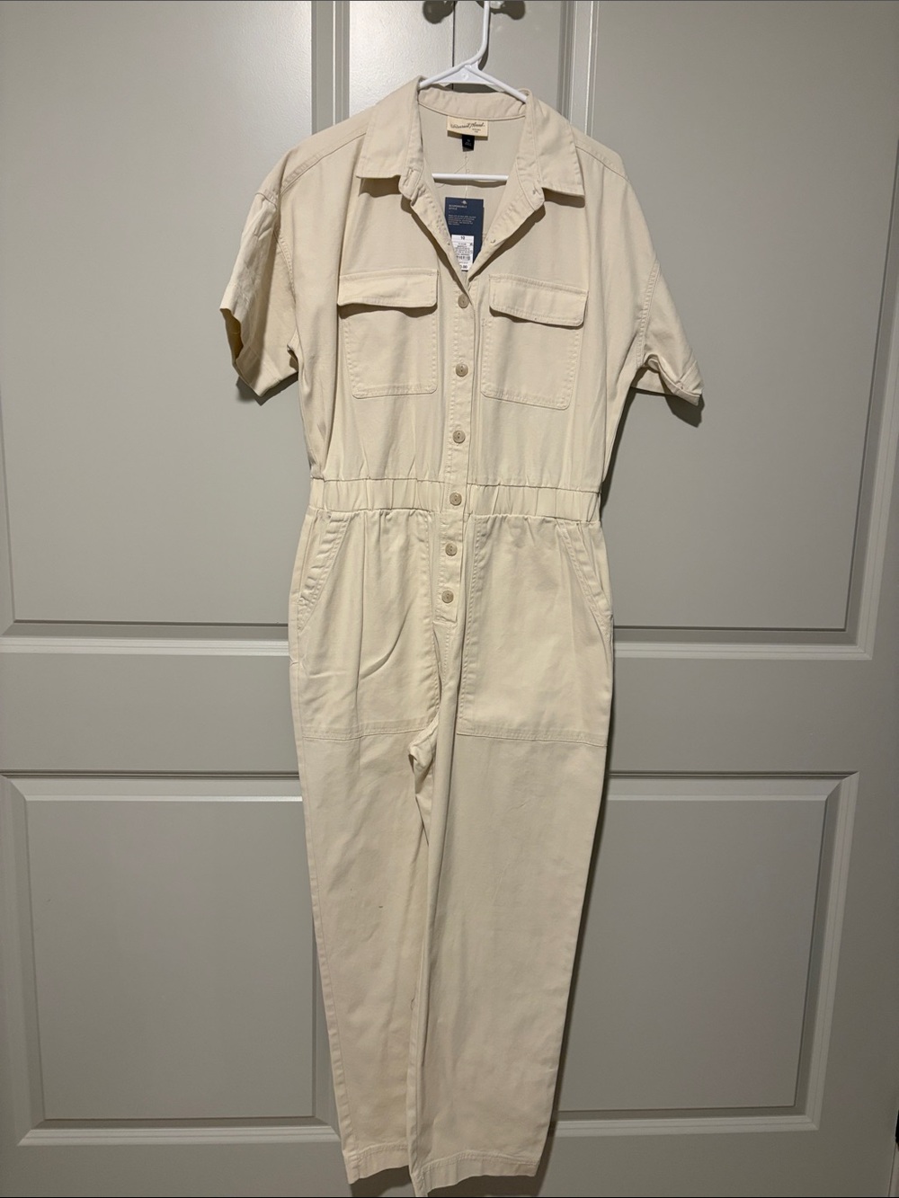 Universal Thread Cream Short-Sleeve Button-Front Utility Jumpsuit
